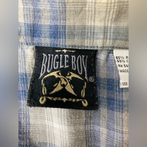 Bugle Boy Men’s Size Medium Button Down Shirt Short Sleeve Blue Plaid Casual - Picture 10 of 11